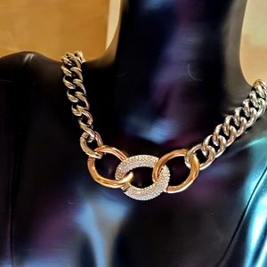 SWAROVSKI Vintage,Bound Crystal Chunky Rolo Curb Link Pave Necklace Multi Color.